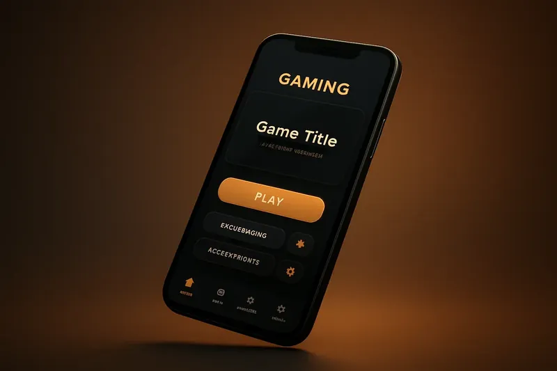 Sleek modern smartphone floating with dark premium gaming app interface