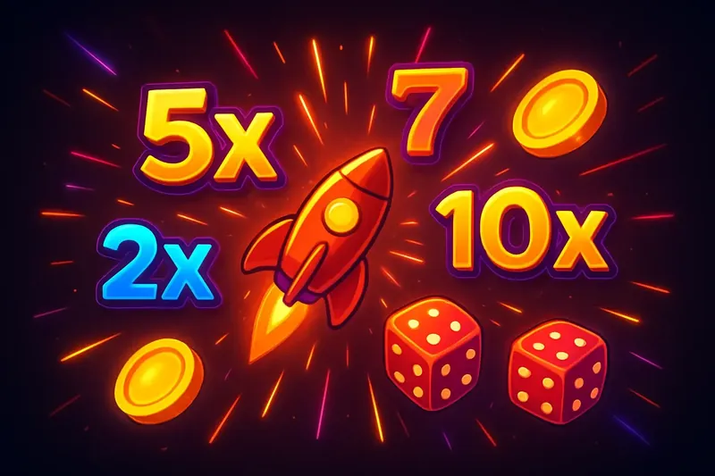 Colorful instant game icons exploding in neon burst on dark background
