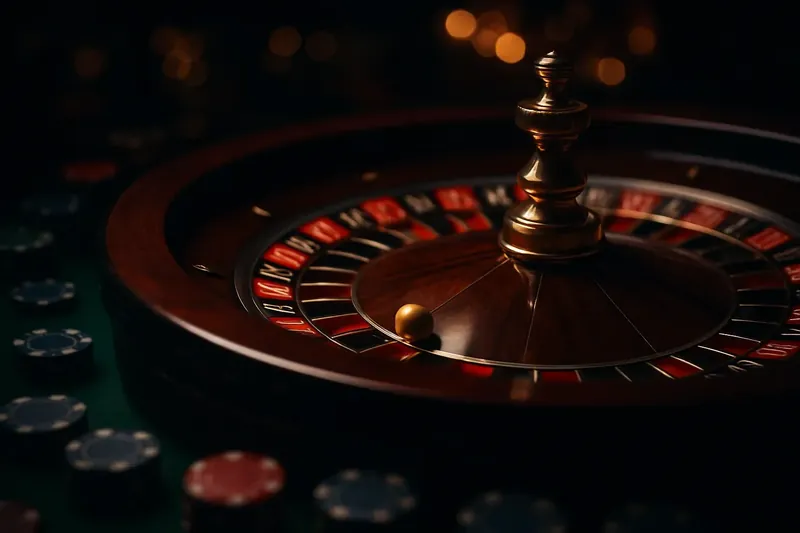 Luxury Roulette Spin Close-up roulette wheel spinning with golden ball and bokeh lights