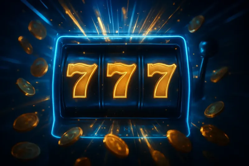 Golden 777 Jackpot Slot machine jackpot with golden 777 reels, coins and neon light beams